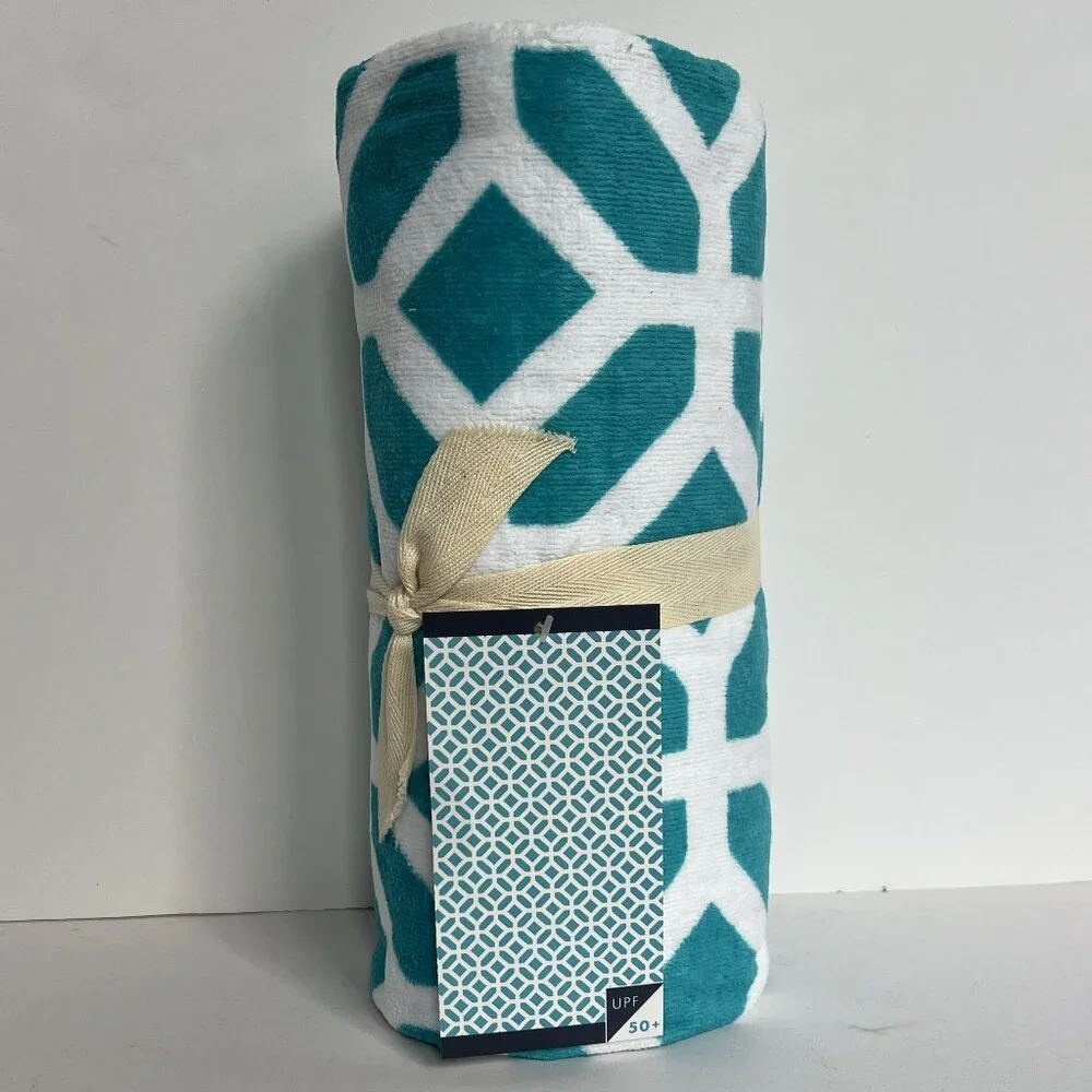 POTTERY BARN TEEN Set of 2 Peyton Beach Towels Teal/White/Navy NEW NWT PB TEEN